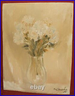 Vintage expressionist still life oil painting with flowers signed