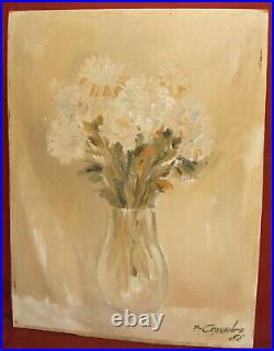 Vintage expressionist still life oil painting with flowers signed