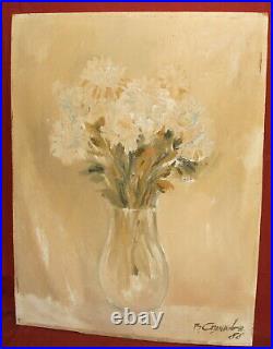 Vintage expressionist still life oil painting with flowers signed