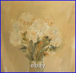 Vintage expressionist still life oil painting with flowers signed