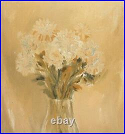 Vintage expressionist still life oil painting with flowers signed