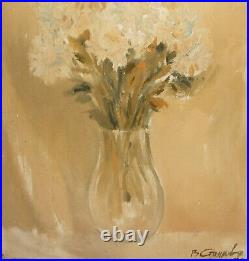 Vintage expressionist still life oil painting with flowers signed