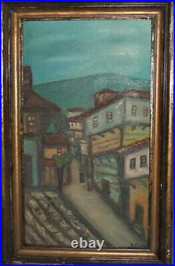 Vintage fauvist oil painting cityscape signed