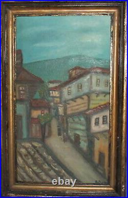 Vintage fauvist oil painting cityscape signed