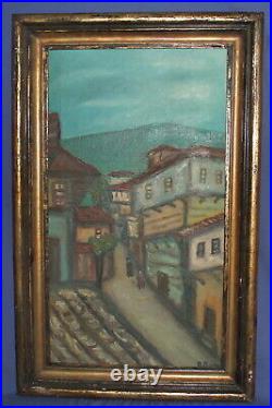 Vintage fauvist oil painting cityscape signed