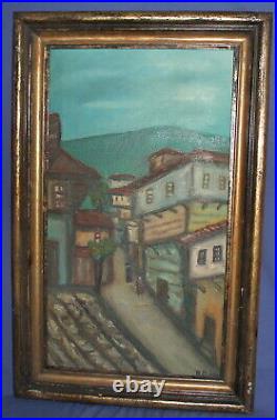 Vintage fauvist oil painting cityscape signed