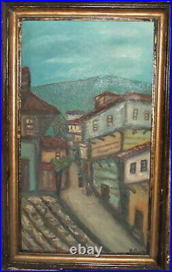 Vintage fauvist oil painting cityscape signed