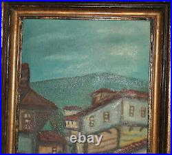 Vintage fauvist oil painting cityscape signed