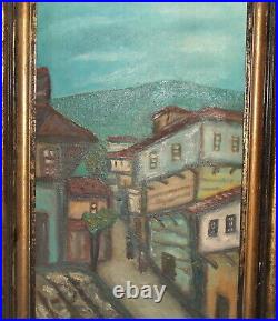 Vintage fauvist oil painting cityscape signed