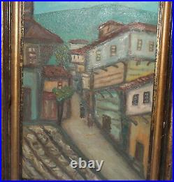 Vintage fauvist oil painting cityscape signed