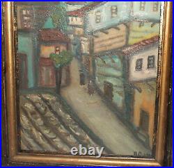 Vintage fauvist oil painting cityscape signed