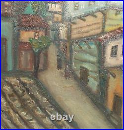 Vintage fauvist oil painting cityscape signed