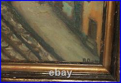 Vintage fauvist oil painting cityscape signed