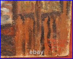 Vintage fauvist oil painting landscape mountain village church tower signed