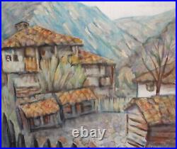 Vintage fauvist oil painting rural landscape houses signed