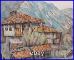Vintage fauvist oil painting rural landscape houses signed