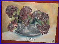 Vintage fauvist oil painting still life with flowers signed
