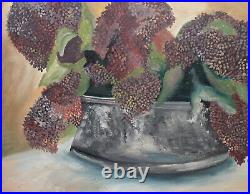 Vintage fauvist oil painting still life with flowers signed