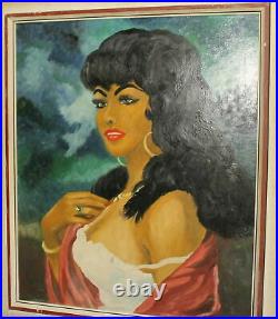 Vintage fauvist oil painting woman portrait signed