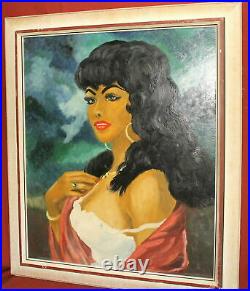 Vintage fauvist oil painting woman portrait signed