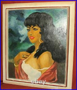 Vintage fauvist oil painting woman portrait signed