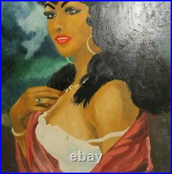 Vintage fauvist oil painting woman portrait signed