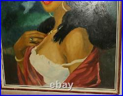 Vintage fauvist oil painting woman portrait signed