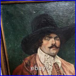 Vintage framed oil painting canvas portrait man musketeer 1935 signed e wheelock