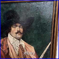 Vintage framed oil painting canvas portrait man musketeer 1935 signed e wheelock