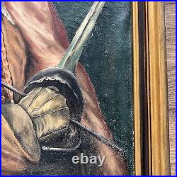Vintage framed oil painting canvas portrait man musketeer 1935 signed e wheelock