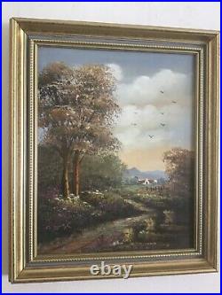 Vintage gilt framed original signed oil painting by artist A Jurel on canvas