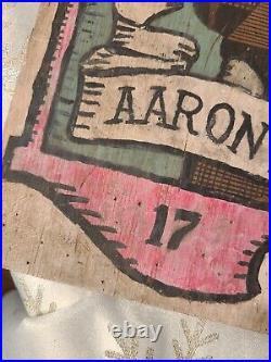 Vintage hand painted wood Blacksmith Sign titled Aaron's Smithy mid 50's-70s