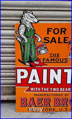 Vintage, heavy and rare Baer Bros Paints sign Double sided with flange