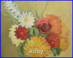 Vintage impressionism still life with flowers oil painting signed