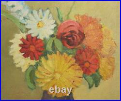 Vintage impressionism still life with flowers oil painting signed
