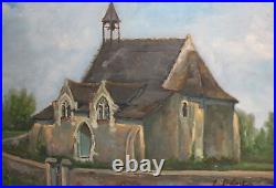 Vintage impressionist oil painting landscape church signed