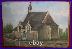 Vintage impressionist oil painting landscape church signed