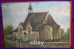 Vintage impressionist oil painting landscape church signed