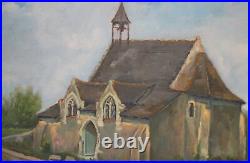 Vintage impressionist oil painting landscape church signed