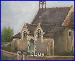 Vintage impressionist oil painting landscape church signed
