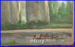 Vintage impressionist oil painting landscape church signed