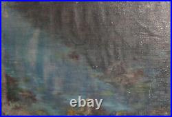 Vintage impressionist seascape oil painting signed