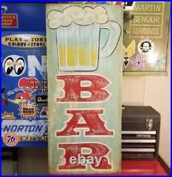 Vintage look Old Style Hand Painted Bar Sign hot rod garage art Weathered Patina