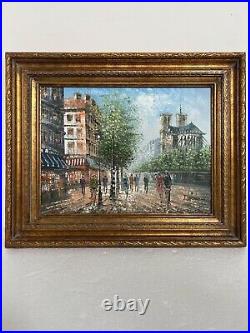 Vintage mid-century oil painting on canvas Paris street scene signed J. Bardot