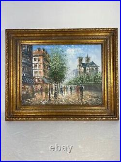 Vintage mid-century oil painting on canvas Paris street scene signed J. Bardot