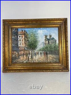 Vintage mid-century oil painting on canvas Paris street scene signed J. Bardot
