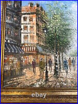 Vintage mid-century oil painting on canvas Paris street scene signed J. Bardot