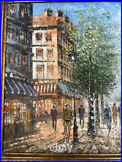 Vintage mid-century oil painting on canvas Paris street scene signed J. Bardot