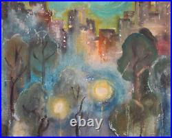 Vintage modernist oil painting cityscape signed