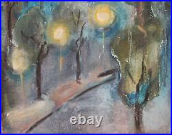 Vintage modernist oil painting cityscape signed